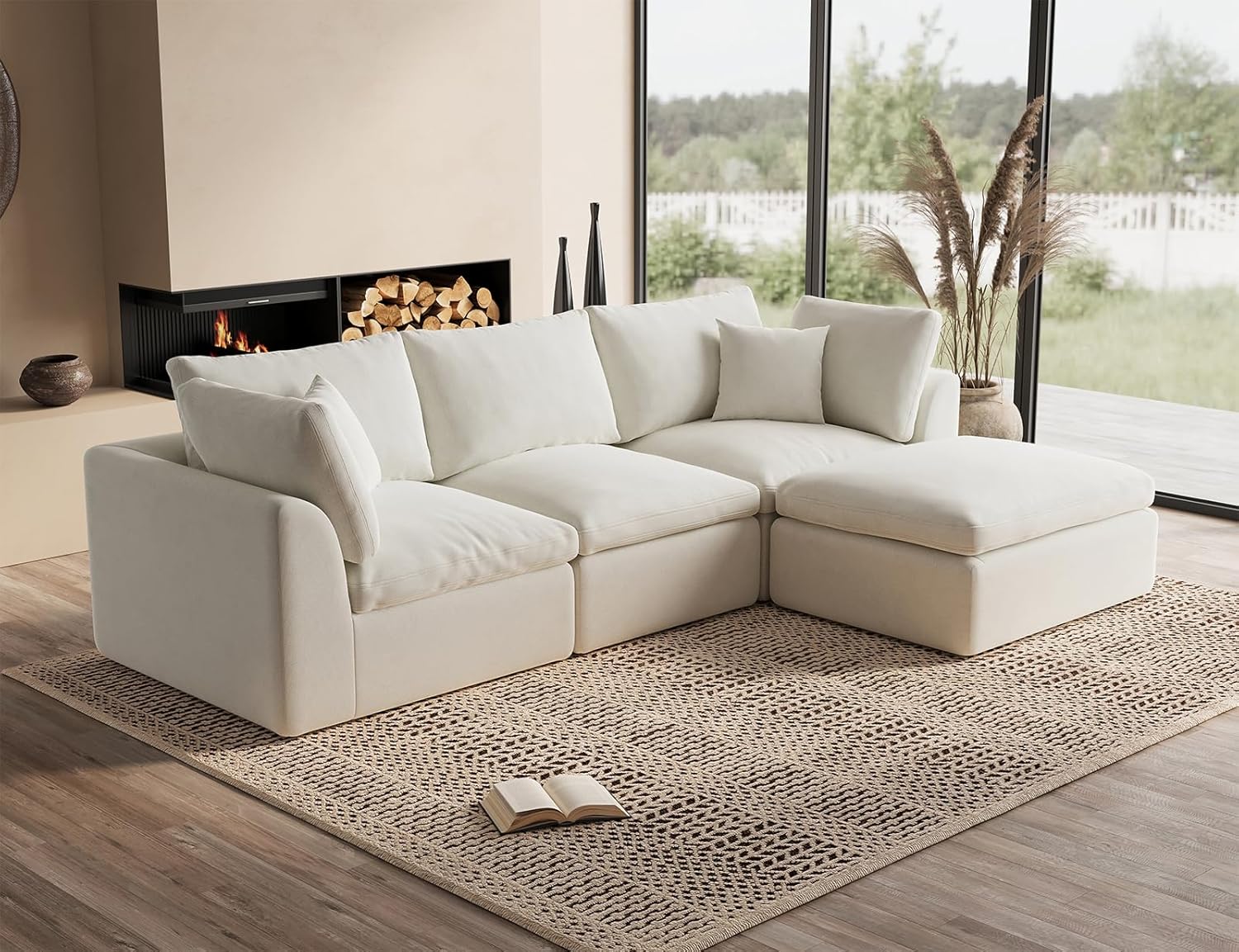 Cloud Sectional Couches for Living Room, Convertible L-Shape Couch with Ottoman