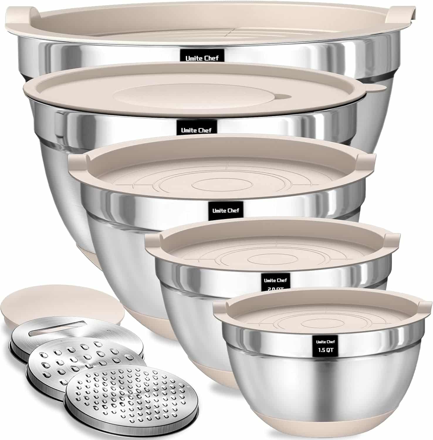 Stainless Steel Mixing Bowl Set with Graters and Lids