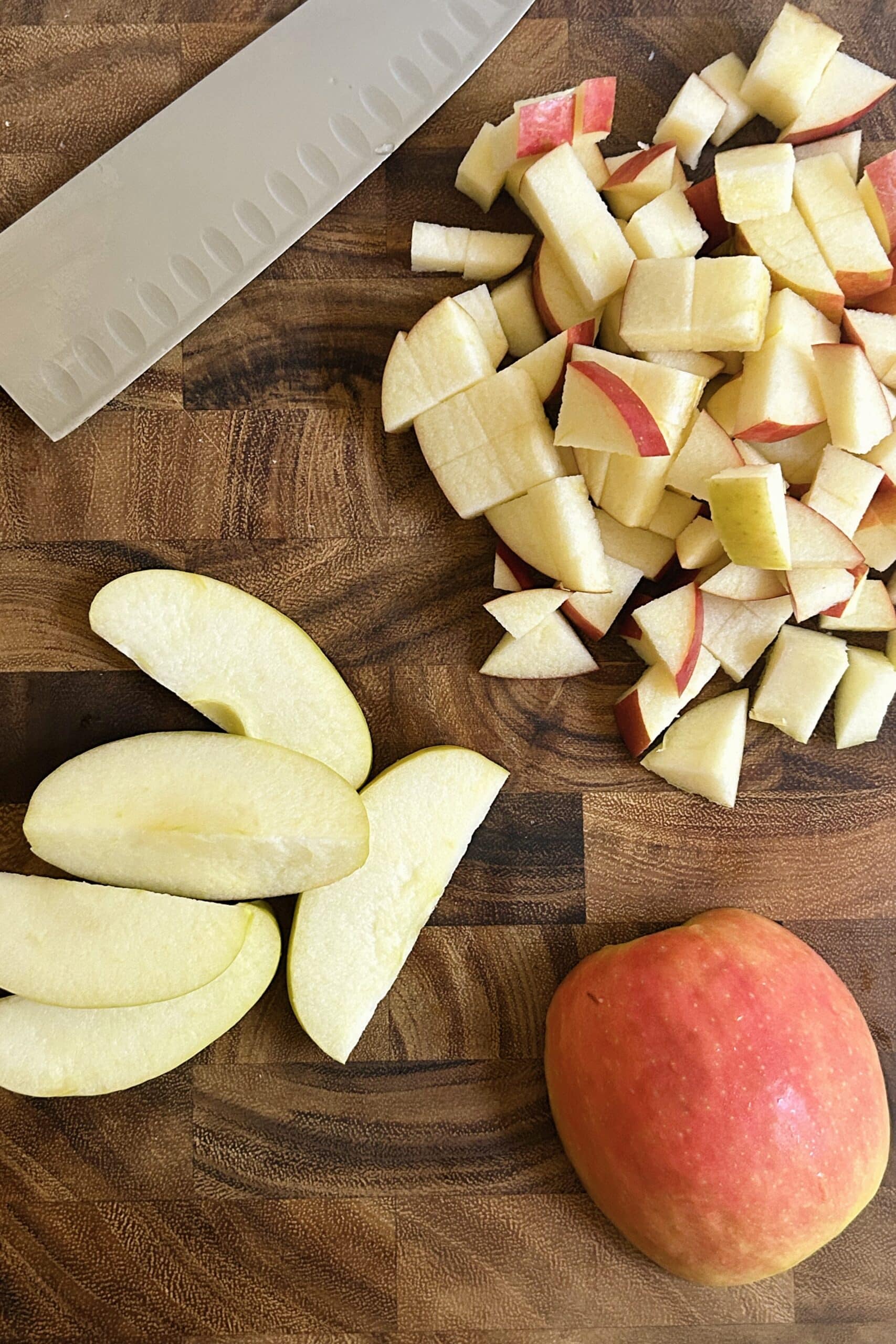 Sliced and diced apples to make Amish Apple Fritter Bread