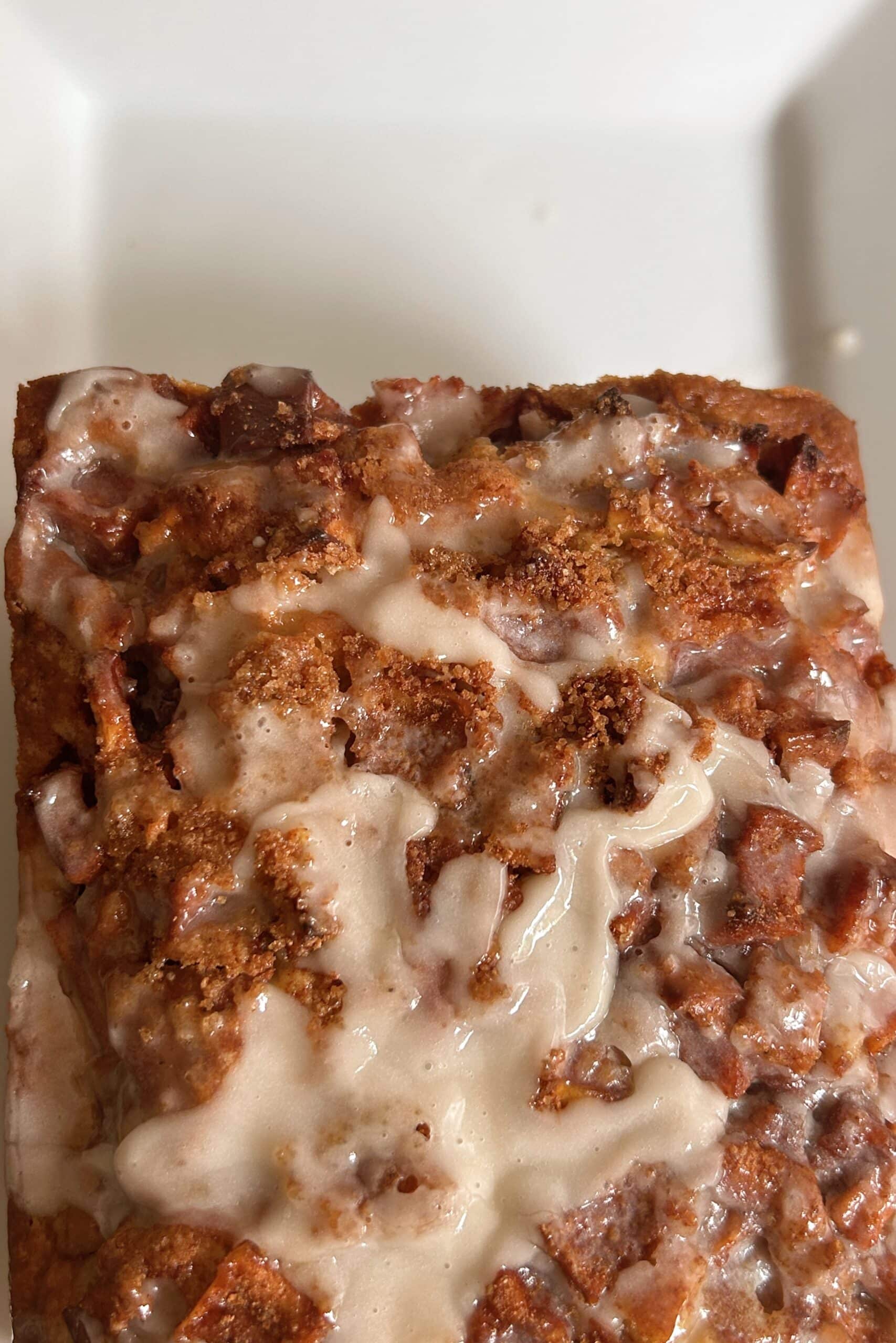 Brown Butter Apple Fritter Bread with Vanilla Glaze on top