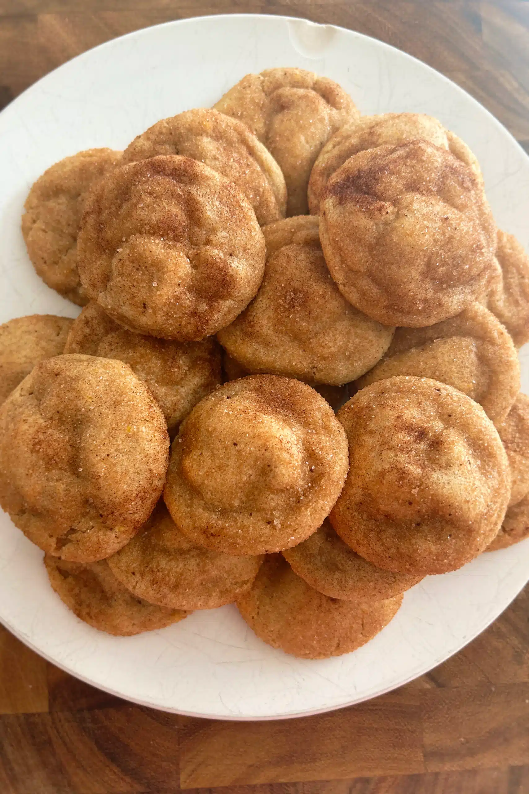 Plate full of Brown Butter Snickerdoodle Recipe AKA Easy Cinnamon Sugar Churro Cookies.