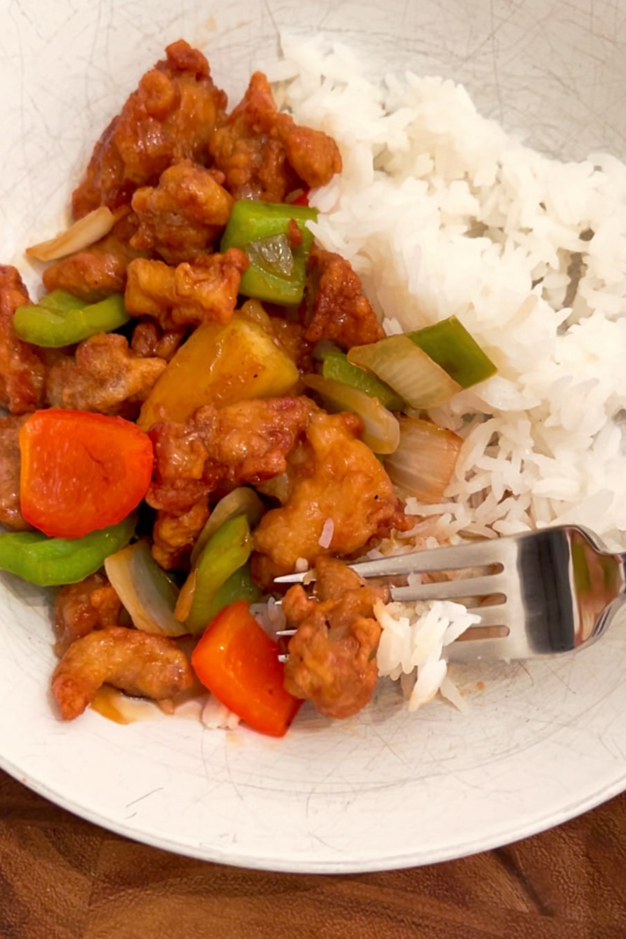 Trader Joes Orange Chicken with Vegetables, Pineapple and White Rice